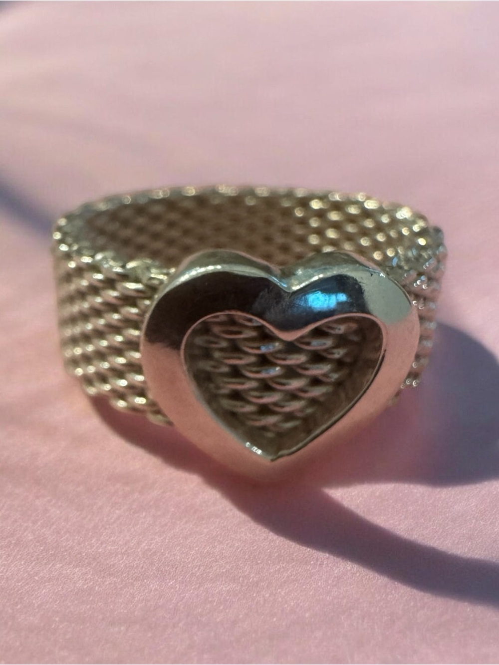 Sterling Silver Heart Mesh Women's Ring - Classic Heart Design